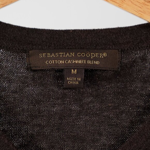 Sebastian Cooper Cashmere Cotton Blend V Neck Sweater, Chocolate Brown, Size M - Picture 4 of 5